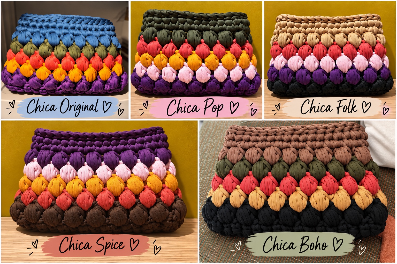 Chica Pouch nelle colorazioni Original, Pop, Folk, Spice e Boho